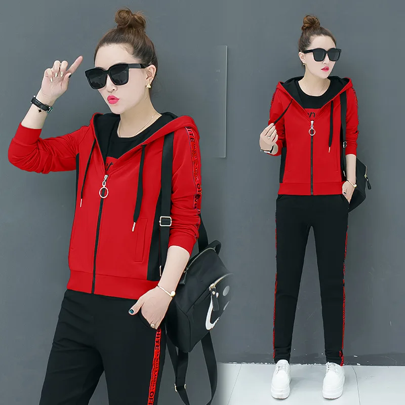

Sports Clothing WOMEN'S Suit Three-piece Set Spring And Autumn 2018 New Style Fashion Korean-style Slimming Long Sleeve Cotton H