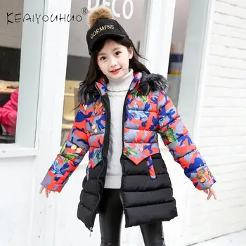 

Fashion Mid-Long Baby Clothes Print Flower Childrens Jacket For Girls Hooded Hat Clothes Girls Windbreaker For Girls 4-14 Age