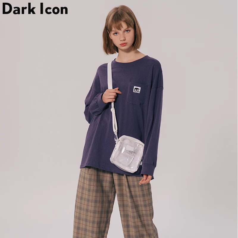 Женские футболки с передним карманом в повседневном стиле свободные стильные 2019