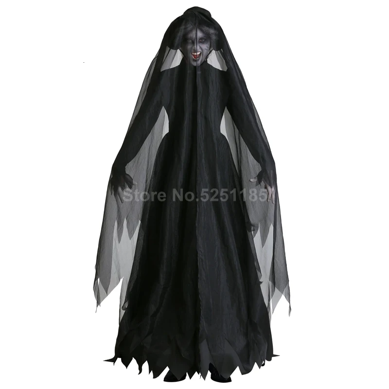 Готическая ведьма страшная Невеста Косплей Хэллоуин костюм для женщин День мертвых вуаль+ платье демон вампир ужас Маскировка карнавал