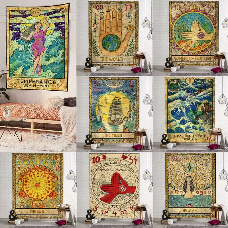 

FAROOT 1Pcs 150cm Bohemian Large Wall Hanging Mysterious Tapestry Tarot Yoga Mats Decor Colored Tarot Tapestry