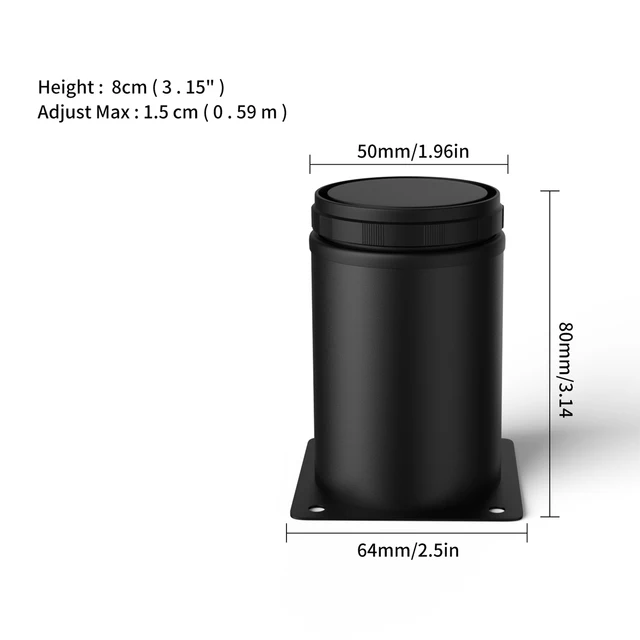5-25cm black Adjustable Metal Furniture Legs,Stainless Steel Adjustable feet Replacement Leg for Sofa Chair Ottoman Cabinet 8cm