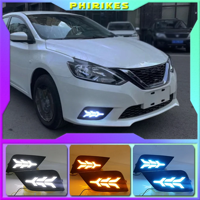 

LED DRL daytime running light for Nissan Sylphy sentra 2016-2018 yellow turn signal, blue night light, wireless switch