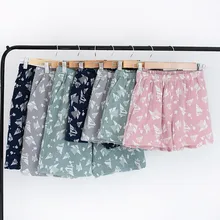 Новые летние хлопковые креповые шорты для влюбленных, пижамы с принтом, штаны для отдыха, мягкие удобные и красочные шорты для сна для женщин