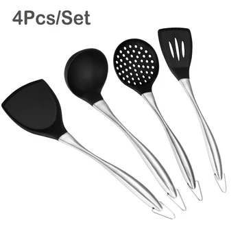 

YosHouse 4Pcs Kitchen Utensils Set 304 Stainless Steel Cooking Tools Set Turner Spatula soup Ladle Kitchenware Heat-resistant