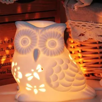 

Hollow out Ceramic Tea Light Holder Owl Aromatherapy Furnace Essential Oil Burner Night Light for Living Room Bedroom Patio