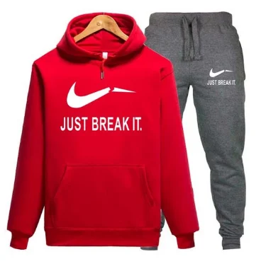 red2 Fleece suit track suit men's autumn and winter hooded sweatshirt drawstring suit sportswear men's suit pullover two-piece l - Цвет: red2