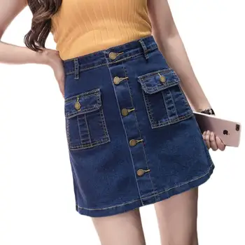 

Plus size M-5XL denim skirt women 2020 summer single breasted pockets decor high waist skirt female bodycon short skirt r410