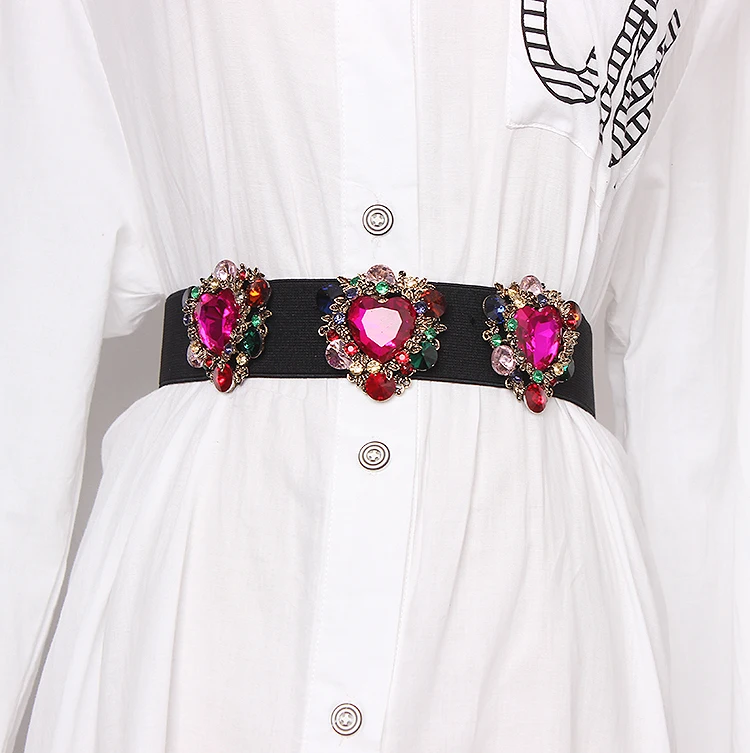 New Rhinestone Belt full crystal wide waistband decorated female body sculpting band designer wide elastic women belts SC46