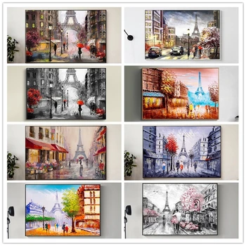 

Romantic City Pedestrian Paris Eiffel Tower Landscape Abstract Oil Painting on Canvas Poster Print Wall Picture for Living Room