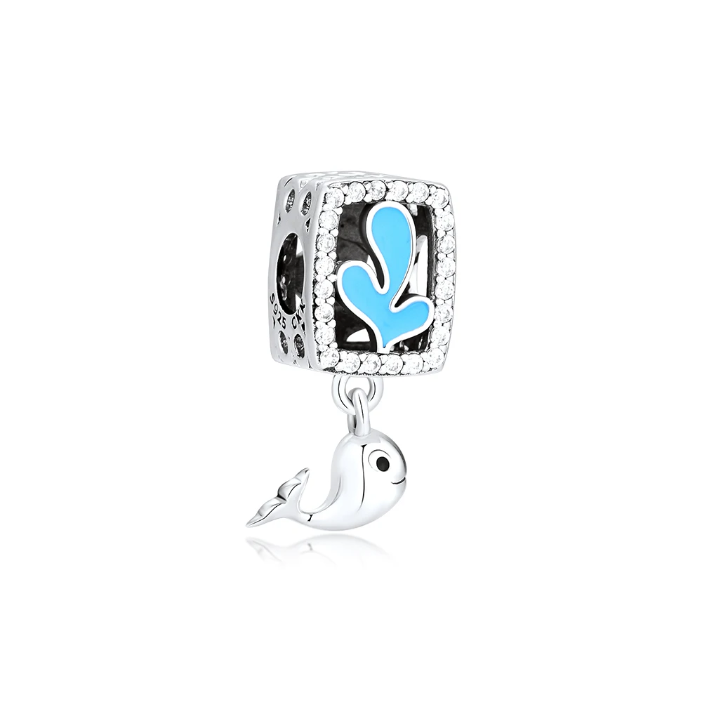 Fandola CKK 925 Sterling Silver Playful Dolphin Charm Blue Enamel Fits Pandora Bracelet Necklace for Jewelry Making pulsera Gift |