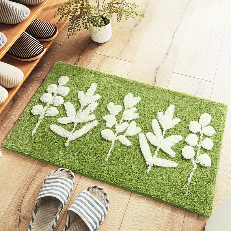 

5 colors High quality three-dimensional green leaves thickened flocking door mat Entrance non-slip carpet bathroom absorbent rug