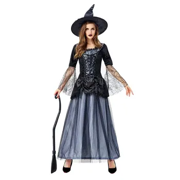 

Umorden Adult Blue Black Cobweb Witch Sorceress Costume Cosplay for Women Halloween Purim Party Costumes Fancy Dress WSJ1025