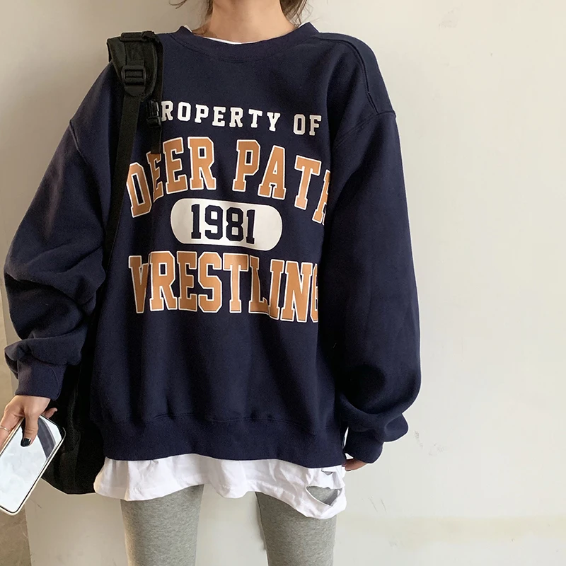 

Casual Loose Vintage Letter Sweatshirt Female Korean Kawaii Women's Sweatshirts Japanese Harajuku Ulzzang Clothing For Women