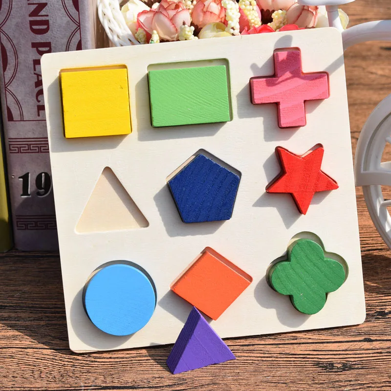 

Montessori Early Educational Wooden 3D Puzzle Toy Geometric Shape Board Three Color Cognitive Board Children's Puzzle