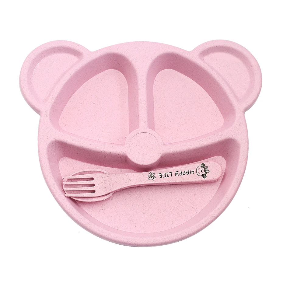 Tigela baby Talheres Fork Colher Feeding BPA Free дети из мультфильмов детские блюда для еды Противо-Горячая обеденная тарелка - Цвет: pink