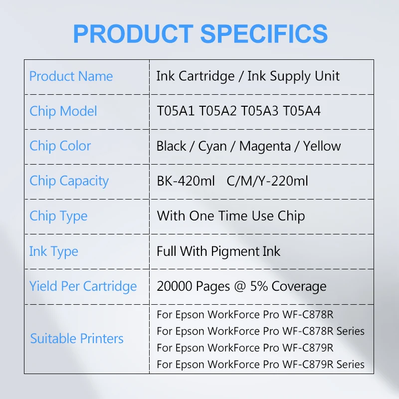 Cartucho de Tinta com Tinta Pigmentada Adequado para Epson Workforce Pro Wf-c878r C878r C879r Wf-c879r Impressora Ink Bolsa Europa Apenas - Imagem 6