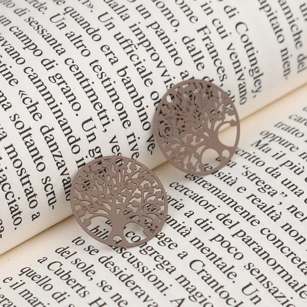 DoreenBeads медное Филигранное тиснение соединители круглый персиковый розовый изображение разноцветного дерева ювелирные изделия амулеты «сделай сам» 20 мм диаметр, 10 шт
