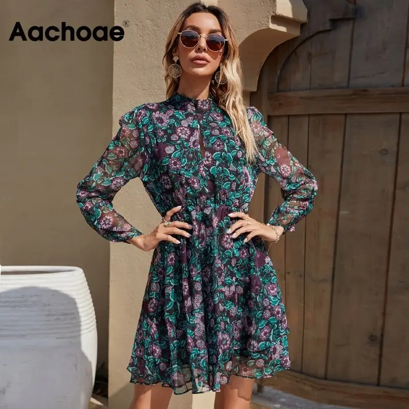 Шикарное платье Aachoae с вырезами цветочным принтом шифоновое вечернее