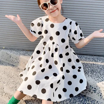 

2020 summer baby girl polka dot dress sweet cute kids children puff sleeve vintage princess dress