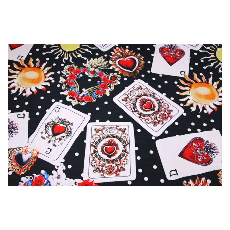 Natural Cotton Black Playing Card Printed Fabric Cloth Brand Fashion Design Parent-child Diy Sewing Fabrics for Dress Material