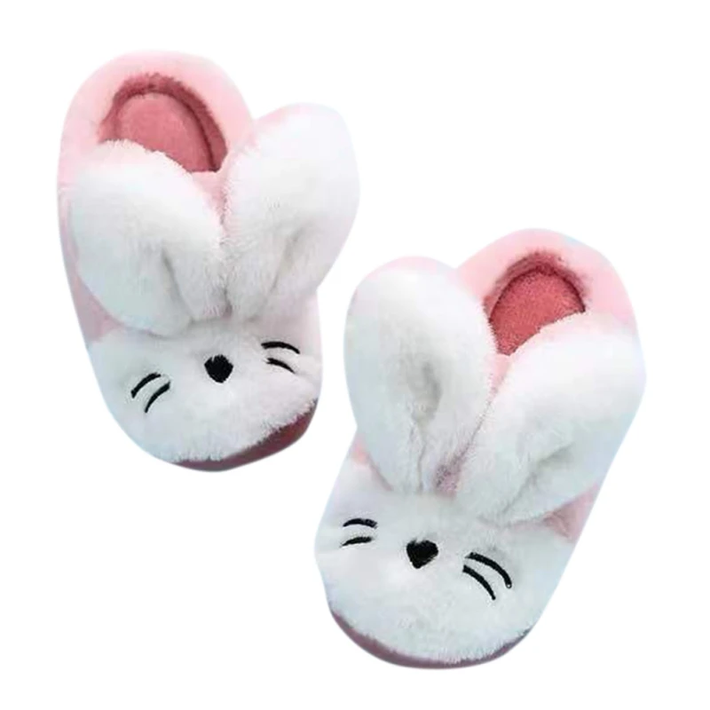 Winter kids Slippers Cartoon Rabbit Cute Plush Home Slippers Children Warm Thicken Indoor Non-slip Boy and Girl baby - Цвет: R
