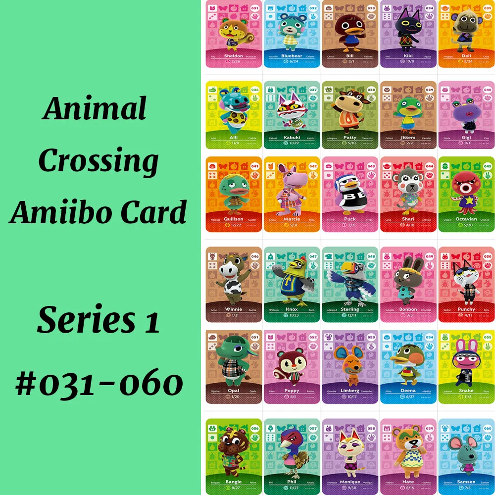

Series 1(031-060) Animal Crossing Card Work for NS Game Support NFC 3DS Amiibo Card