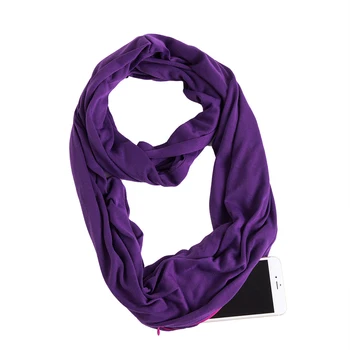 

Fashion Multifunction With Zipper Pocket Gift Loop Shawl Keep Warm Women Winter Convertible Scarf Solid Double Layer Lightweight