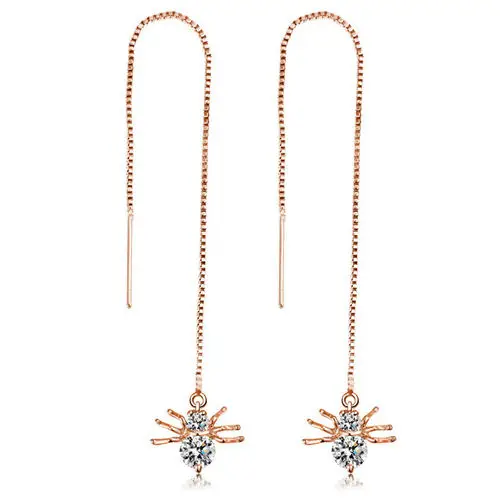 

Ear Thread Earrings Rose Gold Halloween Spider Animal Clear Rhinestone 10.5cm(4 1/8")long , Post/ Wire Size:20 gauge,1 Pair
