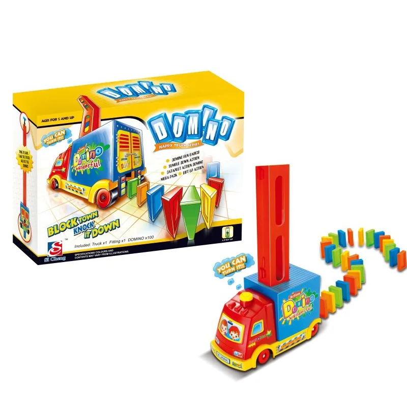

Douyin Celebrity Style Creative Children'S Educational Toy Domino Building Blocks Electric Train DIY Toy Set