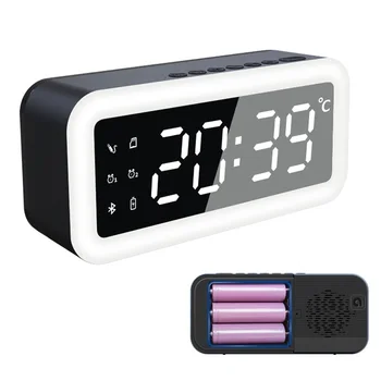 

2020 New Wireless Bluetooth 5.0 Alarm Clock Speaker With 3 18650 Battery Temprature Display AUX\FM\TF Play Function