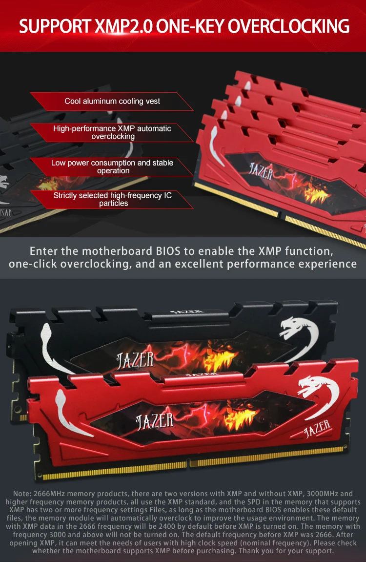 8gb 16 32gb 2666mhz do desktop de jazer com dissipador de calor