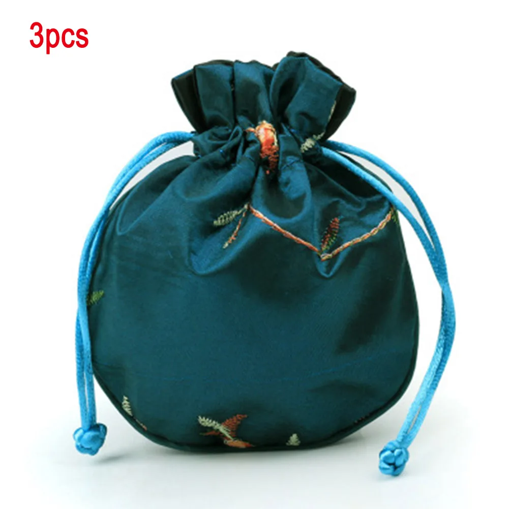 peacock blue Горячая Распродажа 3 шт./компл. парча мешочек для ювелирных изделий комплект шнурок Подарочный кошелек для монет Сумки BVN66 - Цвет: peacock blue