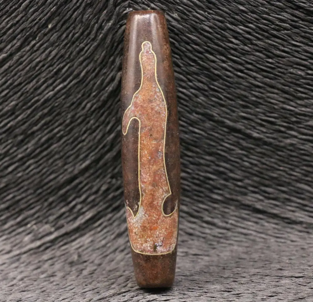 Magic Power Collectible Treasure Tibetan Old Cinnabar Spots Gold Inlay Mercy Kwanyin Guanyin dZi Bead 8cm | Украшения и