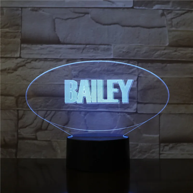 3D лампа с логотипом BAILEY, атмосферная, на батарейках, меняющая цвет, с пультом дистанционного управления для украшения гостиной, светодиодный ночник, светильник
