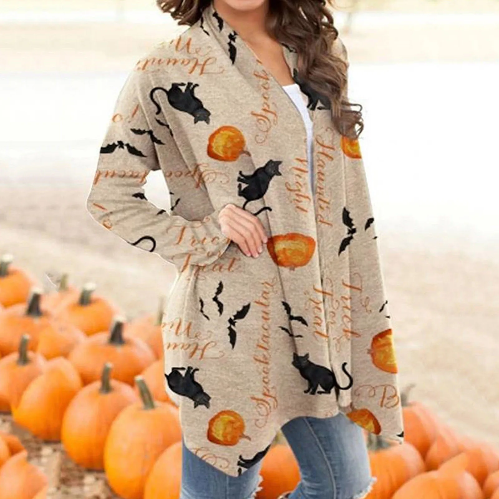New Women Cardigan Sweater Halloween Cardigan Korean Fashion Animal Cat Pumpkin Print Autumn Coat Blouse S-XXL Sueters De Mujer 2