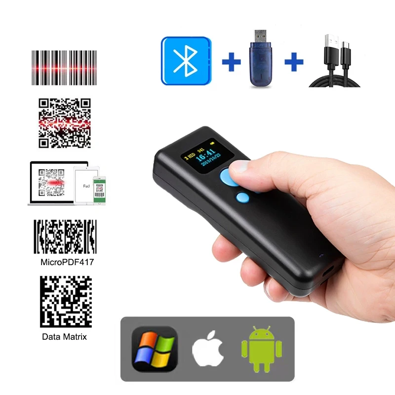 Mini Barcode Scanner Portable QR Bar Code Reader PDF417 1D 2D 2.4G Wireless Bluetooth Scanner For Supermarket Express Delivery