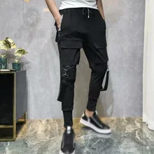 Мужские спортивные штаны с эластичной резинкой на талии, модные повседневные штаны в стиле хип-хоп на молнии