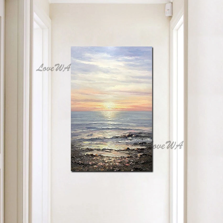 

3d Picture Beautiful Scenery Abstract Canvas Art Sunset Painting Kindergarten Wall Decoration Unframed Sea Wave Hand Drawing