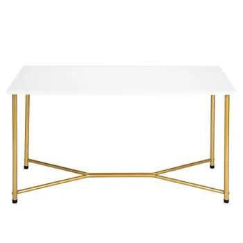 

Artisasset Single Layer 1.5cm Thick MDF White waterproof Square Tabletop Golden Table Legs Iron Coffee Table White
