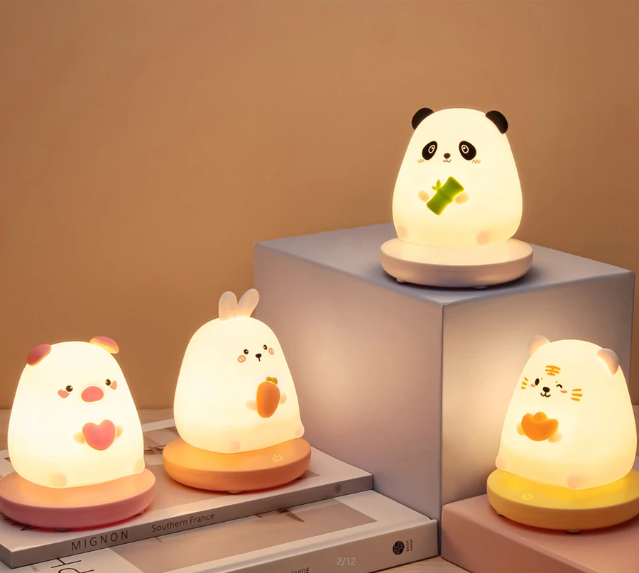 LED night lights for Children bedroom cute animal pig rabbit Silicone ...
