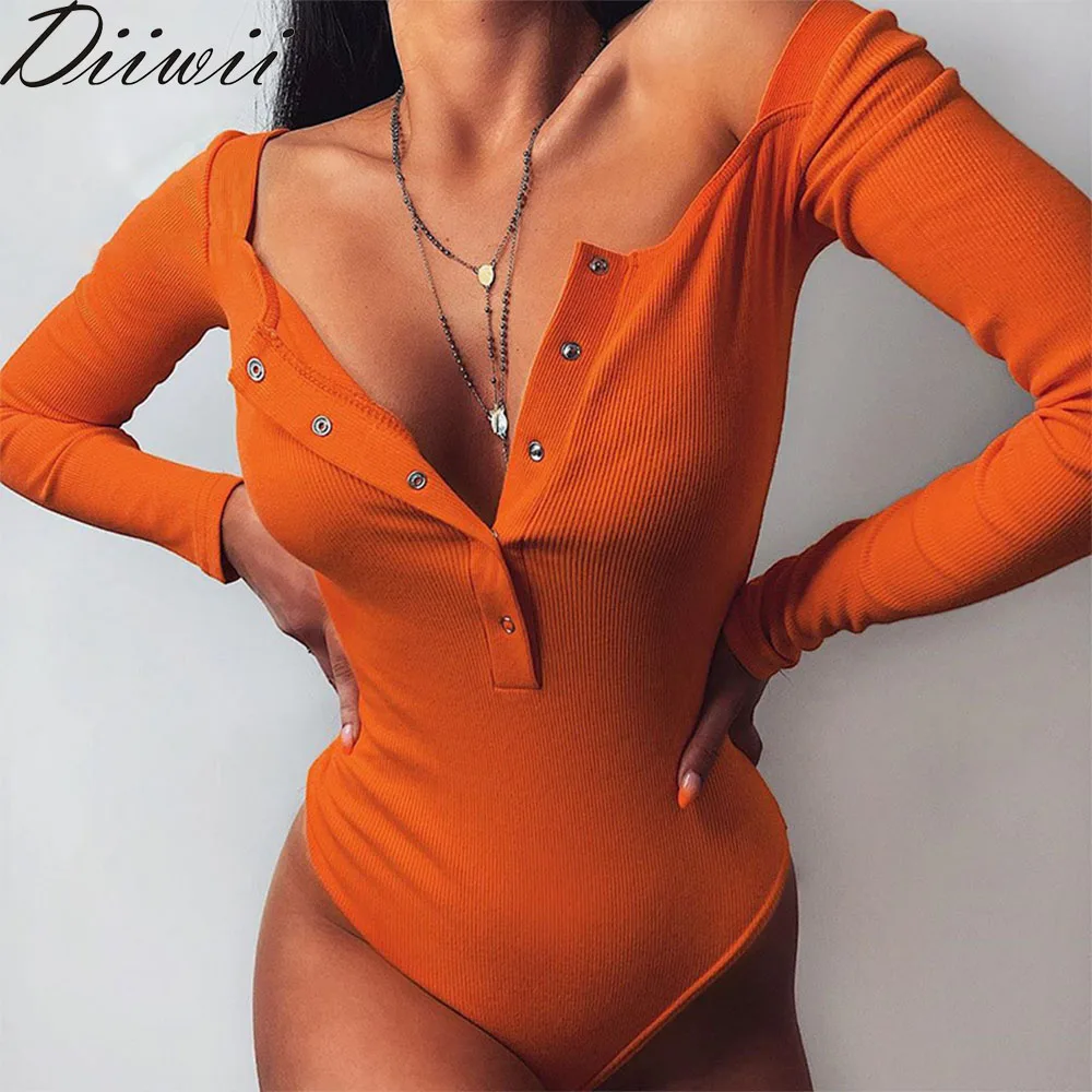 

DiiWii New Onesie Winter Sexy Tight Casual Breasted Long-Sleeved Women