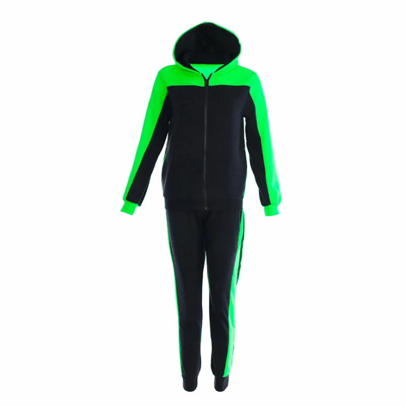 Green Litthing фитнес женский комплект для бега осенний лоскутный свитер с капюшоном+ брюки спортивный женский костюм комплект спортивной одежды из 2 предметов спортивный костюм - Цвет: Green