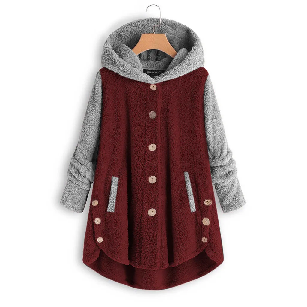 Ropa mujer bluza damsk, женские толстовки размера плюс, пальто на пуговицах, Лоскутная Толстовка с капюшоном, пуловер свободного кроя moletom feminino
