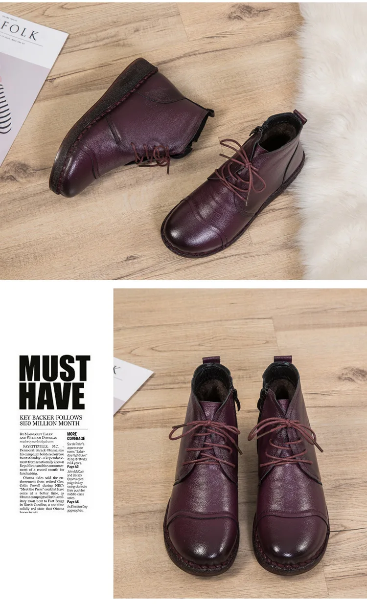 GKTINOO/осенние женские короткие ботинки из натуральной кожи на шнуровке г. Женские зимние короткие плюшевые Нескользящие кожаные ботинки с боковой молнией