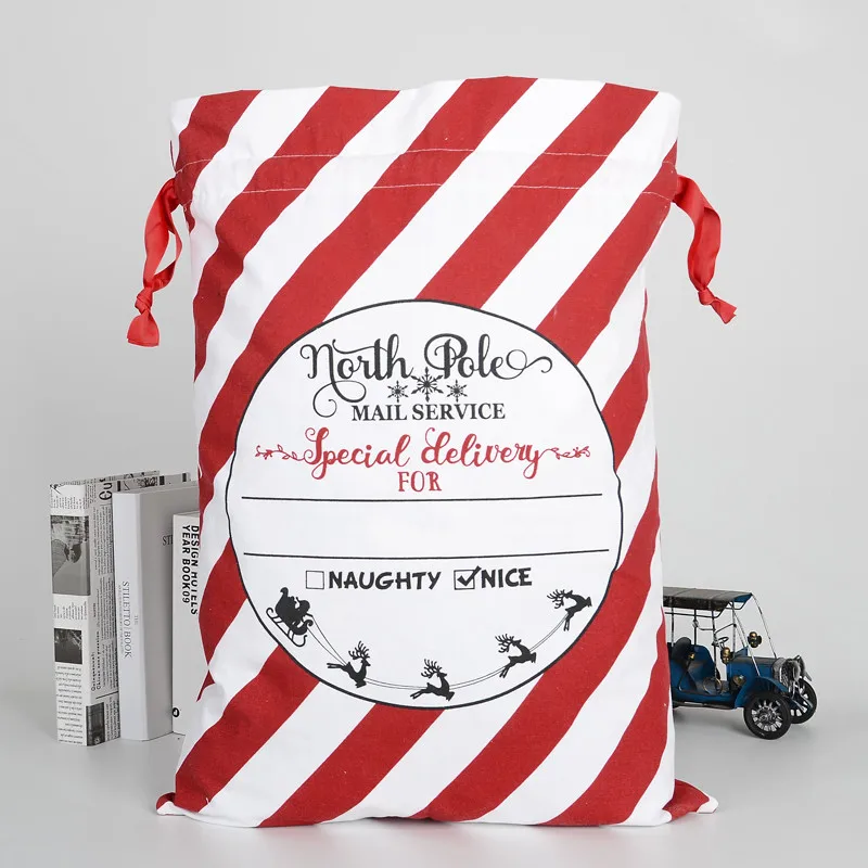 

New Year Gift Large Canvas Merry Christmas Santa Sack Xmas Stocking Reindeer Gift Storage Bag Drawstring