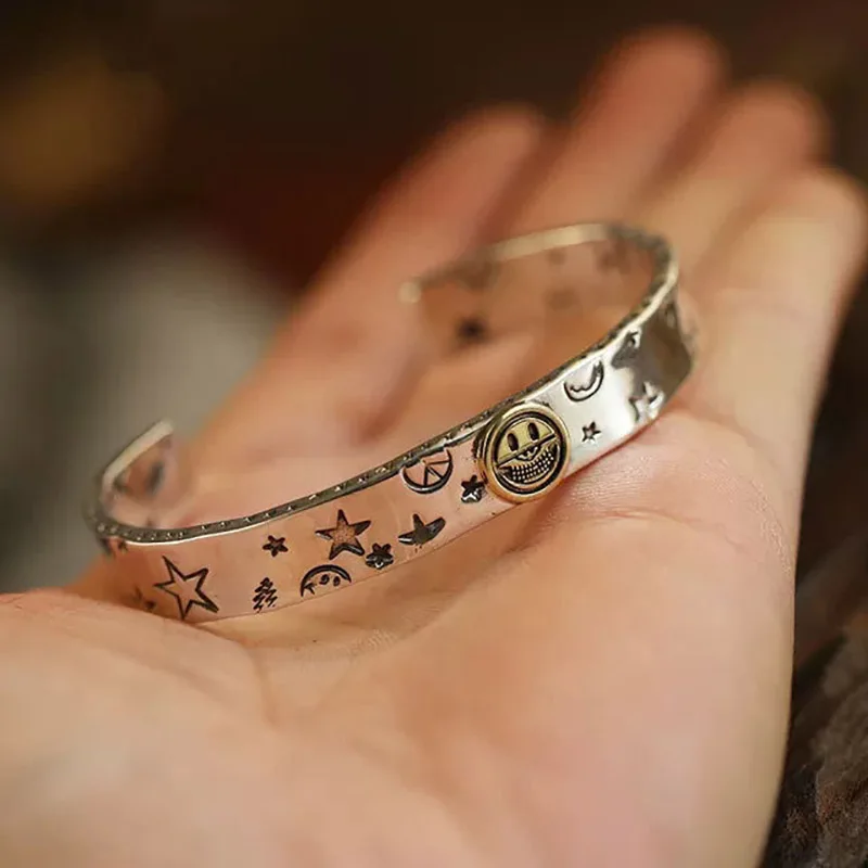 

Серебряный браслет Evimi 925 пробы с улыбающимся лицом, тайские ювелирные изделия, модные винтажные аксессуары в стиле панк, хип-хоп, искусственные аксессуары, подарки