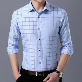 

Long Sleeve Shirts Men Fashion Business Casual Plaid Printed Spring Simple Slim Fit Large Size Thin Colors New