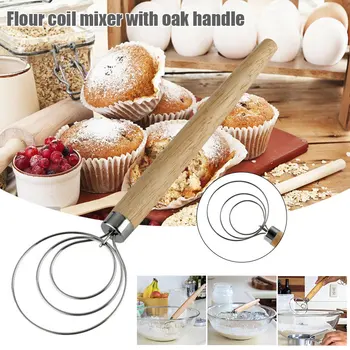 

9 Inch Stainless Steel Danish Dough Whisk with Wood Handle Portable Kitchen Baking Tool BV789