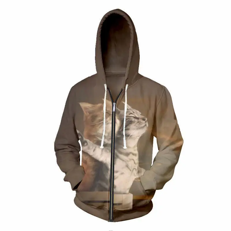 Funny Zipper Hoodie 3D Digital print Cat Titanic Classic Action Hoodie Sportswear Fashion Casual Sportswear coat Custom XS-7XL